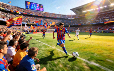 巴塞罗那足球队在诺坎普球场进行比赛