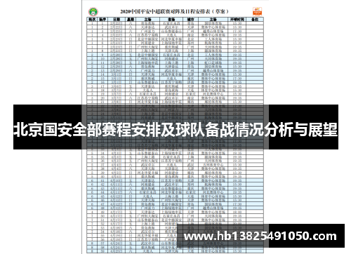 北京国安全部赛程安排及球队备战情况分析与展望